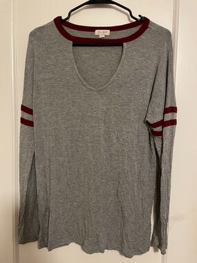 Ultra Flirt Gray Long Sleeve Tee with Maroon Trim